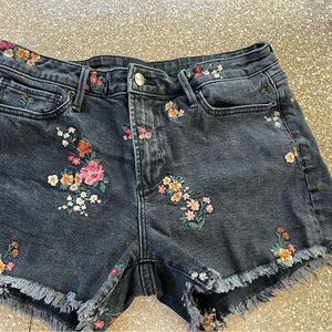 DRIFTWOOD Black Floral Embroidered Jean Shorts